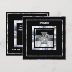 Convite Art Deco Cisne Diamante Preto Prata