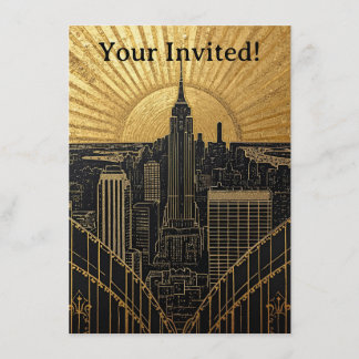 Convite Art Déco Preto e Dourado