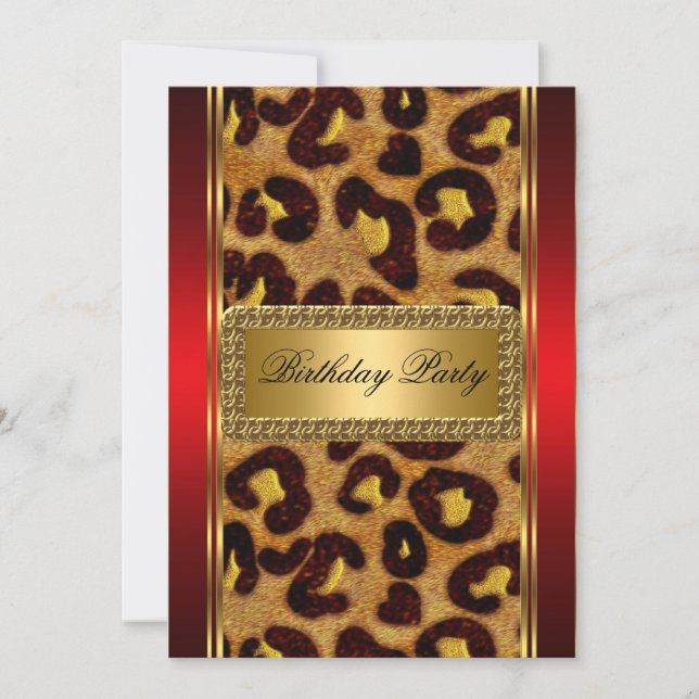 Convite Art Déco Vermelho e Leopardo Dourado (Frente)