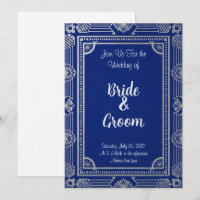 Convite ArtDeco estilo Gatsby–Azul Marinho e Metal