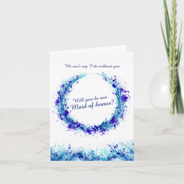 Convite Arte azul de casamento você será nossa madrinha? (Frente)
