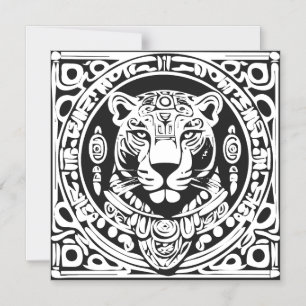Convite Arte de Máscara Tribal Jaguar no Estilo Maia Antig