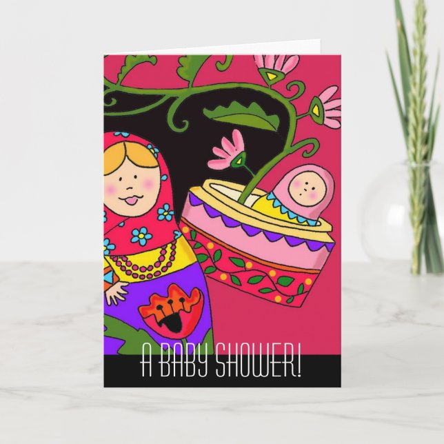 Convite Arte Folclórica Ucraniana Chá de fraldas de Matryo (Frente)