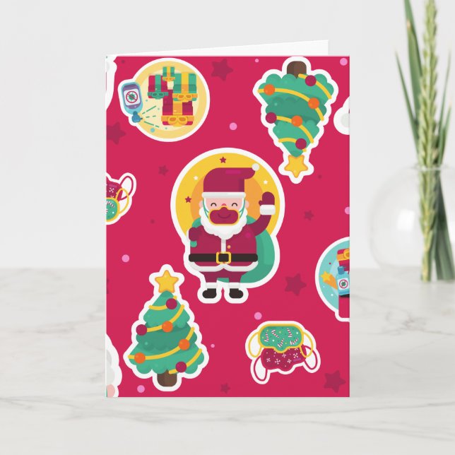 Convite árvore de natal do papai noel de máscara facial co (Frente)