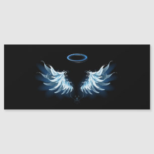 Convite Asas de Anjo Azuis Brilhantes em fundo preto