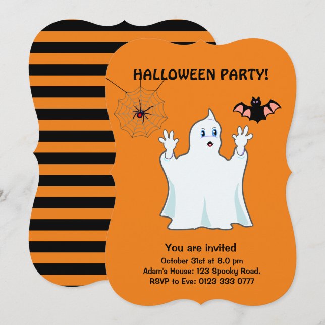 Convite Assustador de Halloween com Aranha e Morce (Frente/Verso)