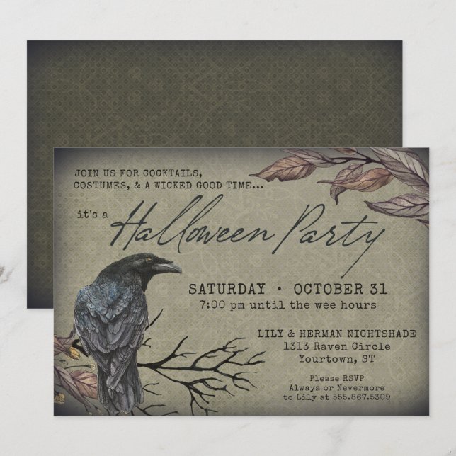 Convite Assustador de Halloween Vintage Sinistro c (Frente/Verso)