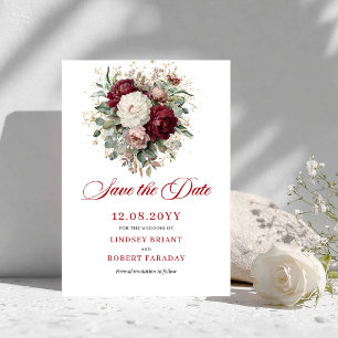 Convite Atemporal Bege Burgundy Floral Save The Da