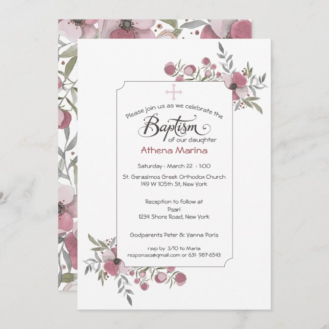 Convite Athena Baptism (Frente/Verso)