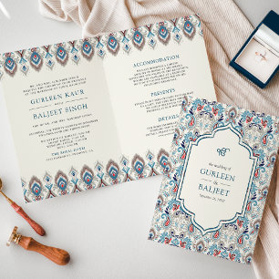 Convite Azul Cinza Ikat All in One Anand Karaj Casamento S