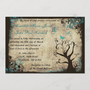 Convite azul da borboleta e do casamento vintage