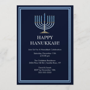 Convite azul da celebração de Menorah Hanukkah