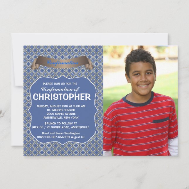 Convite azul da foto do horizonte (Frente)