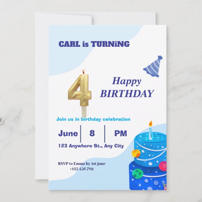 Convite Azul de Aniversário moderno e elegível (Frente)