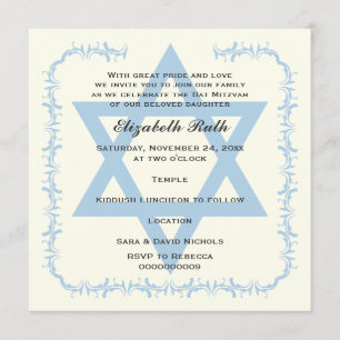Convite azul de Mitzvah do bastão do damasco da