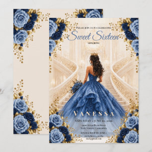 Convite Azul de Princesa para Festa de 16 Anos Doc