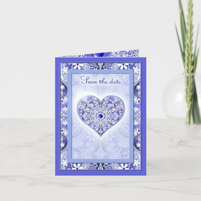 Convite Azul de rendas cerâmicas de Grécia (Frente)