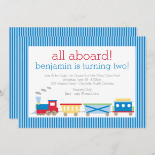 Convite azul do aniversário do trem