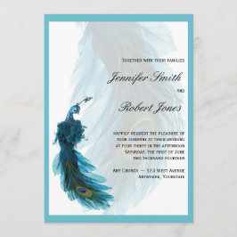 Convite azul do casamento da pena do pavão da