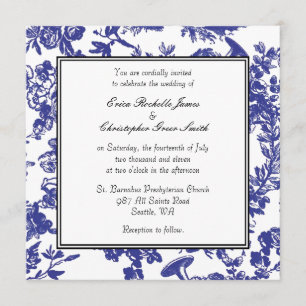 Convite azul do casamento de Toile