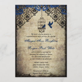 Convite azul do casamento vintage do Birdcage do