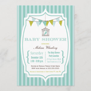 Convite azul do chá de fraldas da tipografia do