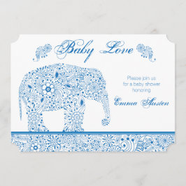 Convite azul do chá de fraldas do elefante