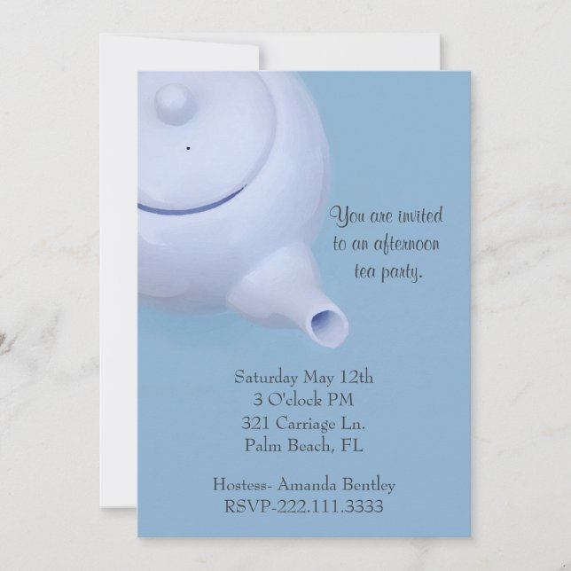 Convite azul do tea party (Frente)