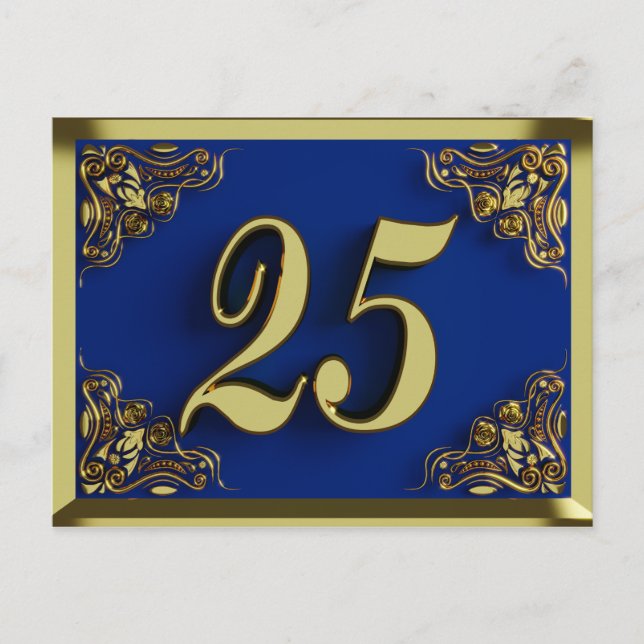 Convite Azul Dourado de Aniversário de 25 Anos (Frente)