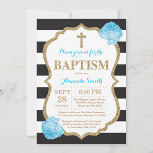 Convite azul e Dourado preto do baptismo do brilho