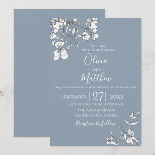 Convite azul empoeirado do casamento do prado