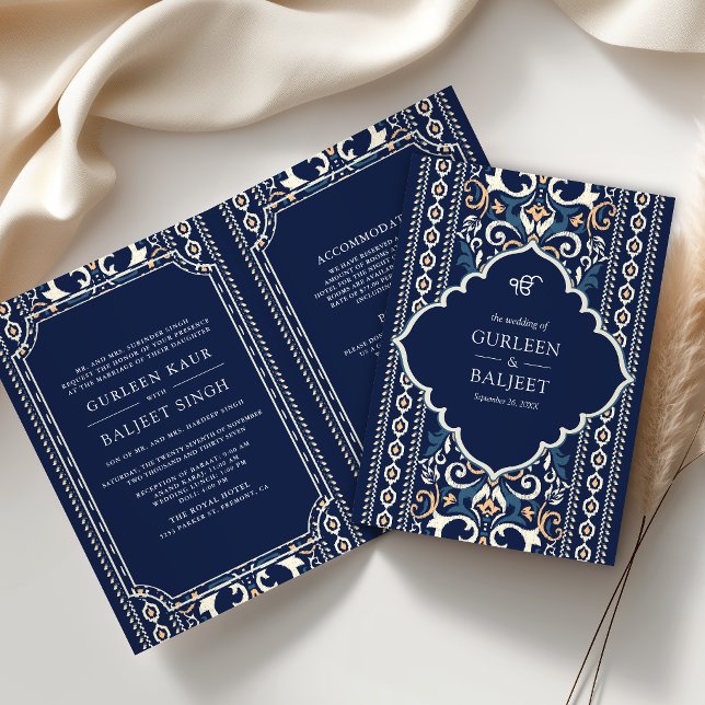 Convite Azul Escuro Ikat All in One Casamento Sikh (Criador carregado)