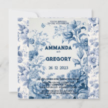 Convite Azul Floral Francês