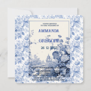 Convite Azul Floral Francês