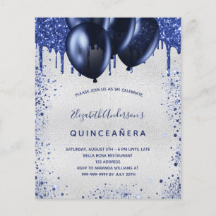Convite azul marinho prata para festa de Quinze An