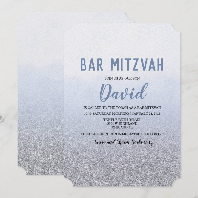 Convite Azul Ombre Bar Mitzvah (Frente/Verso)