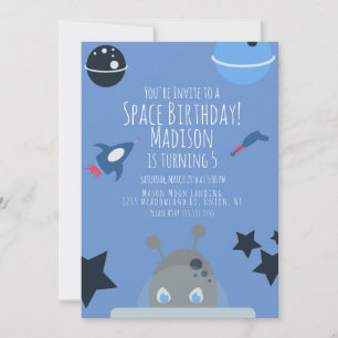 Convite Azul Temático de Alien para Aniversário Es