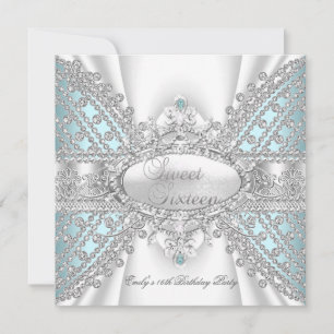 Convite Azul Turquesa Diamante Elegante Sweet 16 D