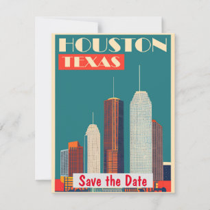 Convite Azul Turquesa Moderno da Cidade de Houston