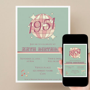 Convite azul turquesa para 75º aniversário Vintage