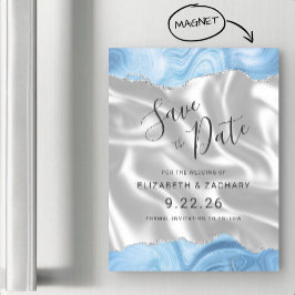 Convite Baby Blue Silver Ágata Branco Seda Save the Date