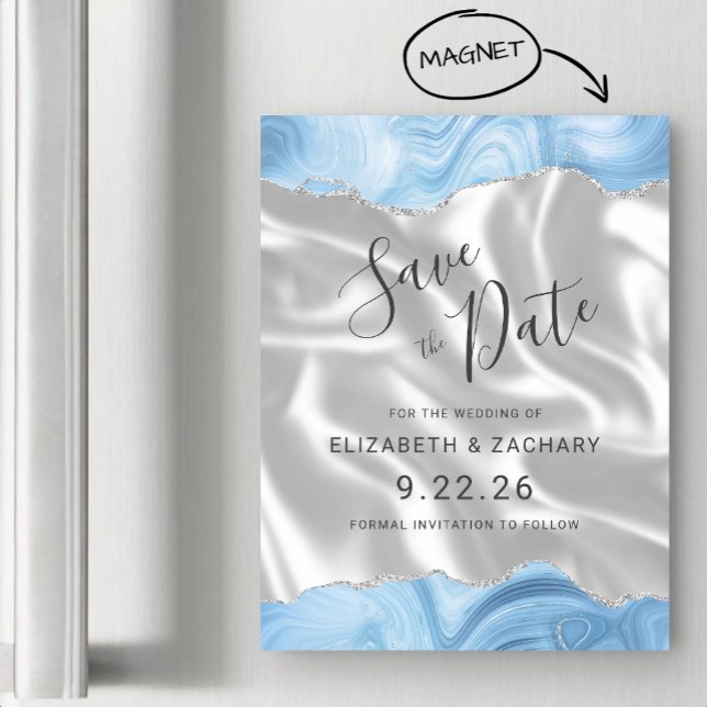 Convite Baby Blue Silver Ágata Branco Seda Save the Date (Criador carregado)