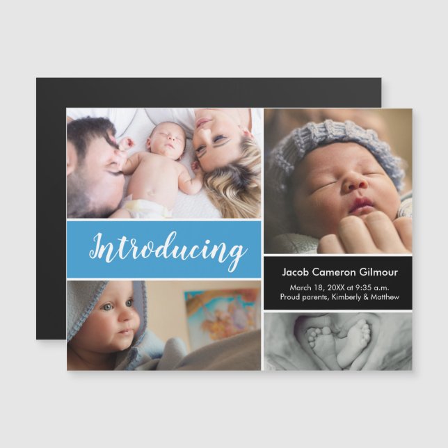 Convite Baby Boy Apresentando a coleção de fotos de script (Frente/Verso)