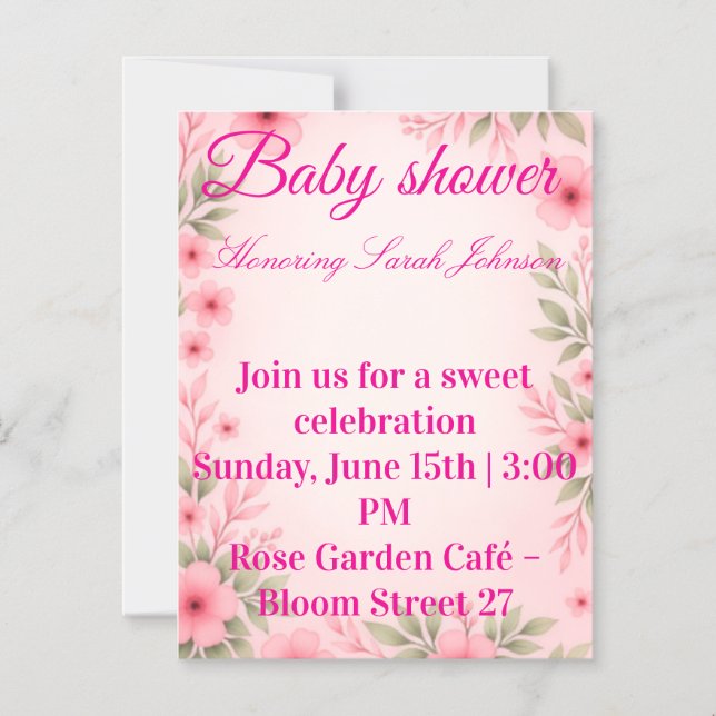 Convite Baby shower invitation for girl  (Frente)