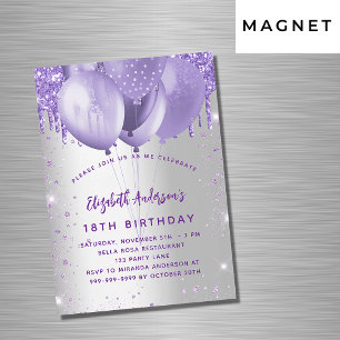 Convite Balões de luxo com violeta de prata de aniversário