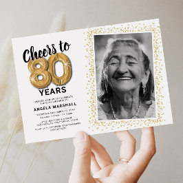 Convite Balões Dourados Aniversário 80 Anos