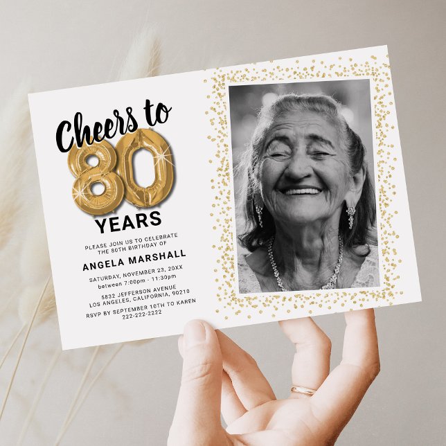 Convite Balões Dourados Aniversário 80 Anos (Criador carregado)