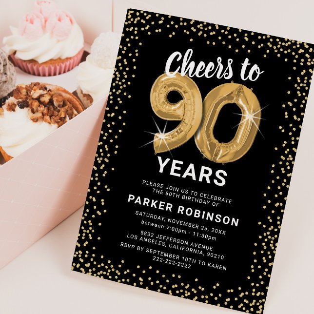 Convite Balões Dourados Aniversário 90 (Criador carregado)