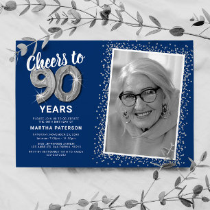 Convite Balões Prateados Aniversário 90 Anos Foto