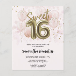 Convite Balões Rosa Aniversário de 16 Anos Dourado
